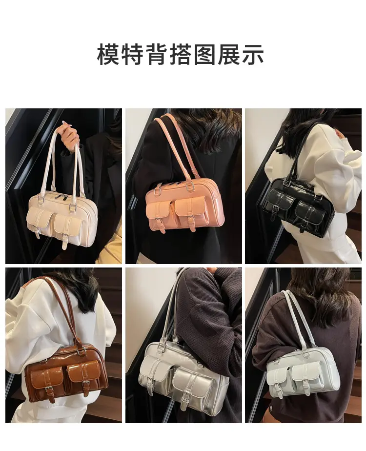 Brown Retro Shoulder Bag for Women with 5 Pockets — feature 9