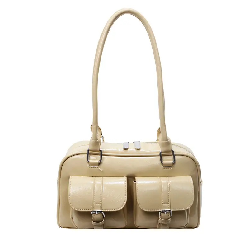 Brown Retro Shoulder Bag for Women with 5 Pockets - Image 3
