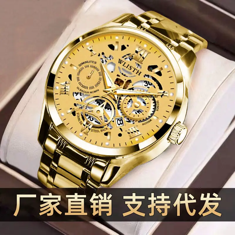 Men's Black Skeleton Watch Waterproof Luminous Calendar - Image 10