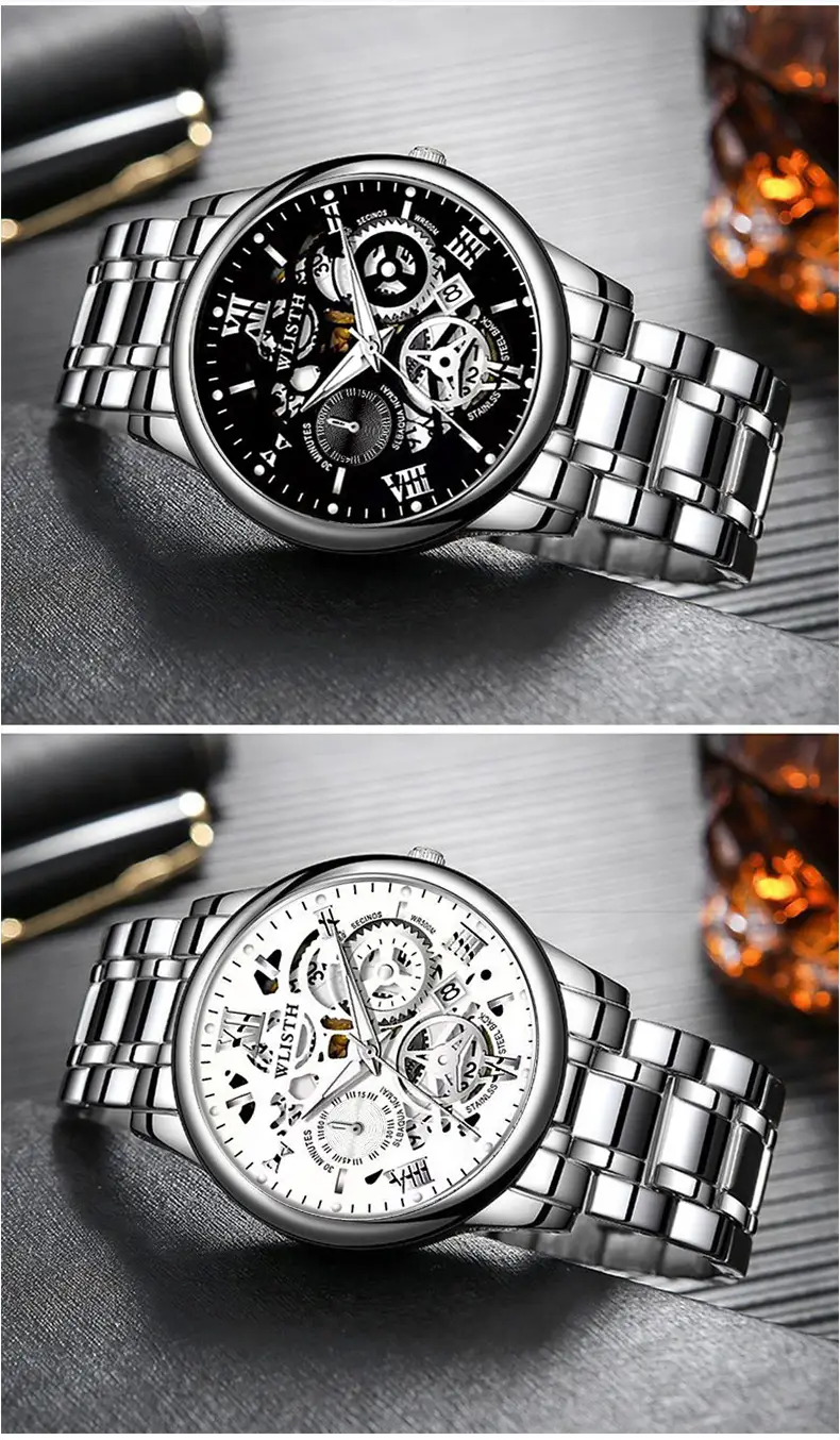 Men's Black Skeleton Watch Waterproof Luminous Calendar — feature 10