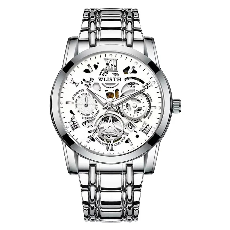 Men's Black Skeleton Watch Waterproof Luminous Calendar - Image 4