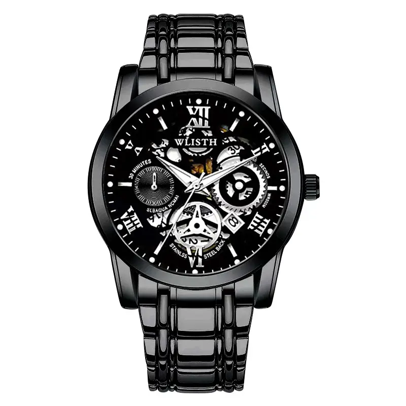 Men's Black Skeleton Watch Waterproof Luminous Calendar - Image 5