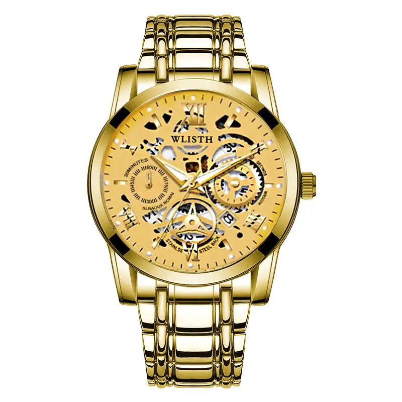 Men's Black Skeleton Watch Waterproof Luminous Calendar - Image 6