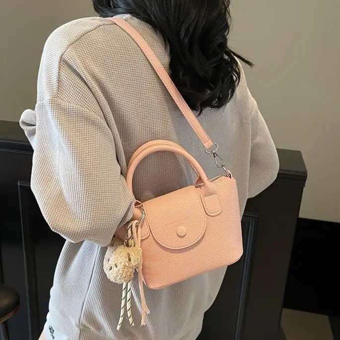 Women's tan Beige Shoulder Bag with Teddy Bear Charm - Image 8