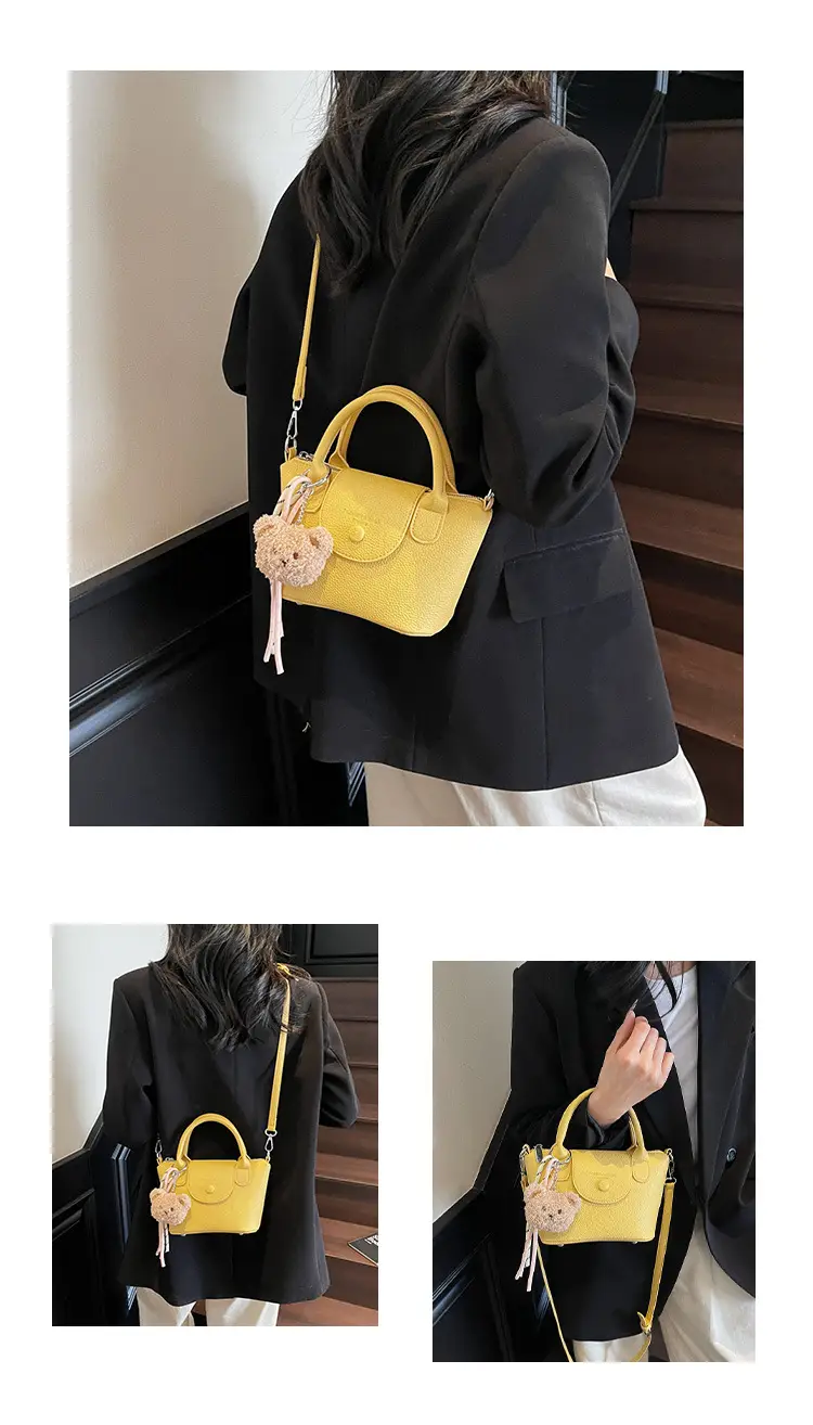 Women's tan Beige Shoulder Bag with Teddy Bear Charm — feature 15
