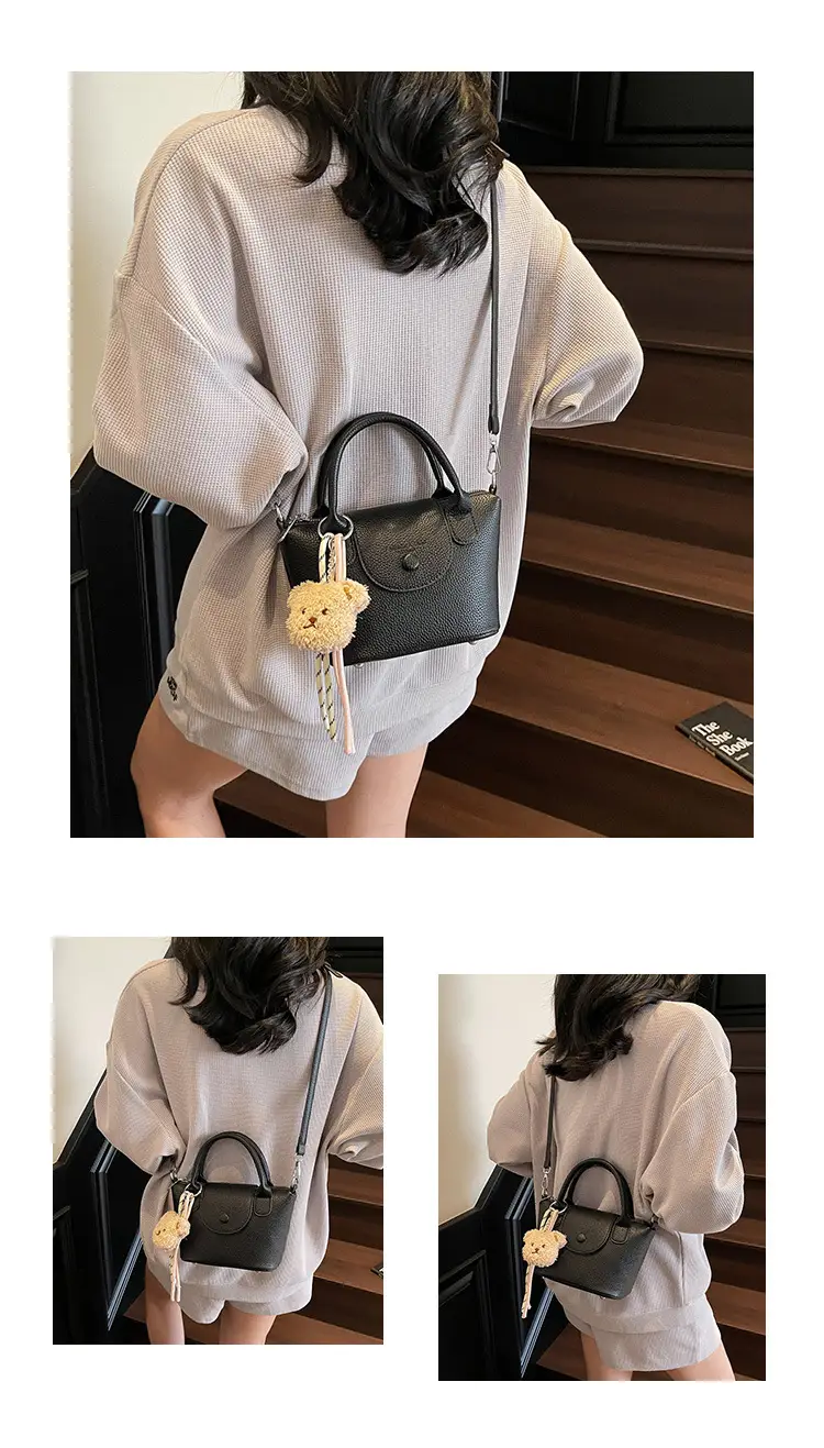 Women's tan Beige Shoulder Bag with Teddy Bear Charm — feature 16