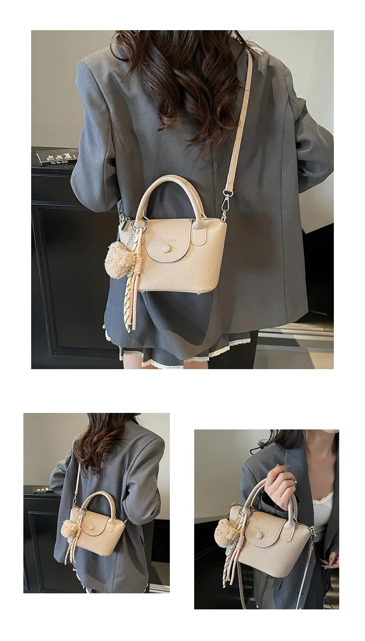 Women's tan Beige Shoulder Bag with Teddy Bear Charm — feature 17