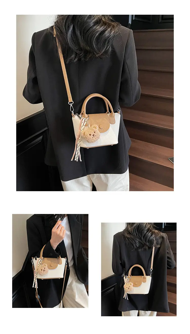 Women's tan Beige Shoulder Bag with Teddy Bear Charm — feature 18