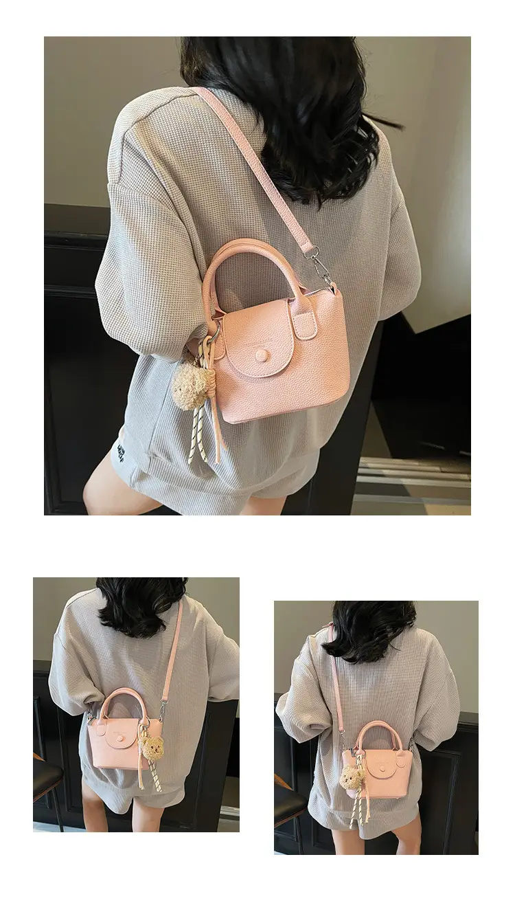 Women's tan Beige Shoulder Bag with Teddy Bear Charm — feature 19