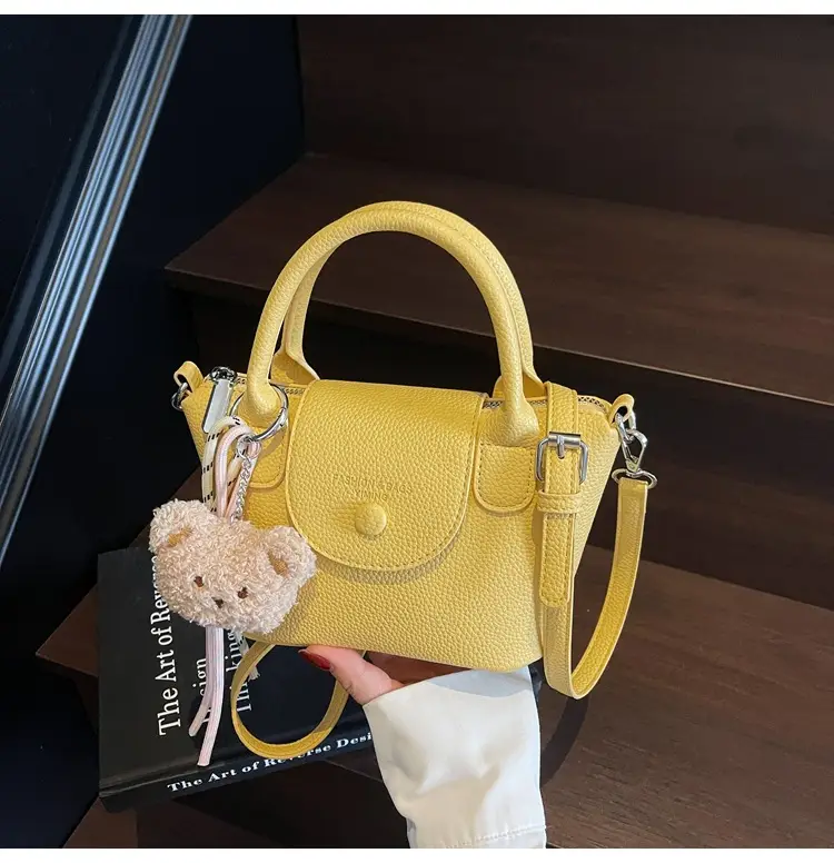 Women's tan Beige Shoulder Bag with Teddy Bear Charm — feature 28