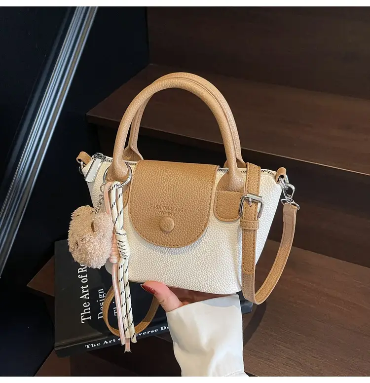 Women's tan Beige Shoulder Bag with Teddy Bear Charm — feature 29