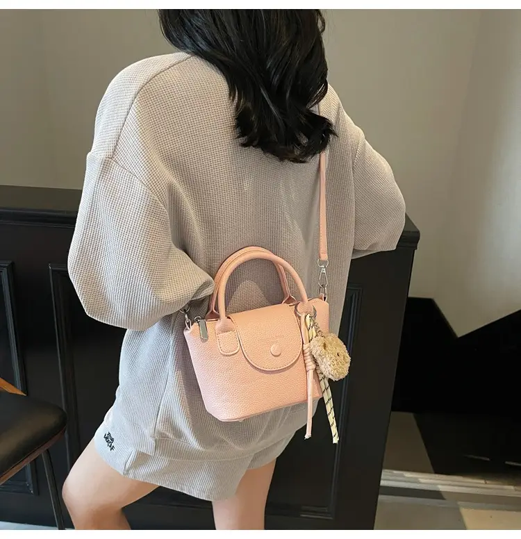 Women's tan Beige Shoulder Bag with Teddy Bear Charm — feature 30