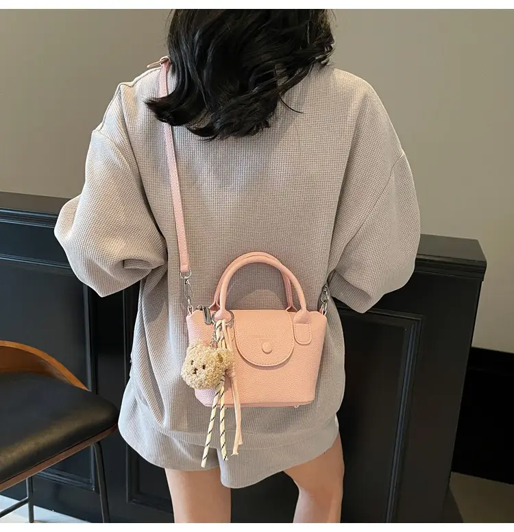 Women's tan Beige Shoulder Bag with Teddy Bear Charm — feature 31