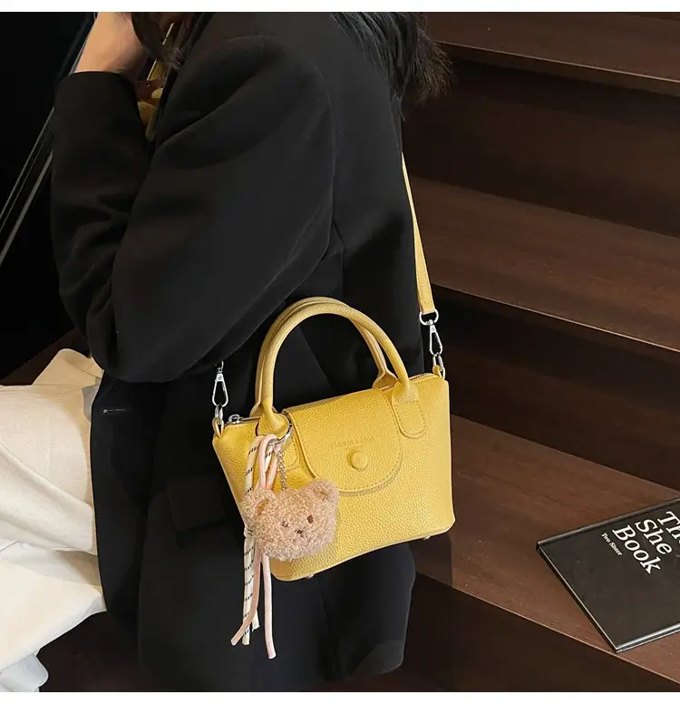 Women's tan Beige Shoulder Bag with Teddy Bear Charm — feature 33