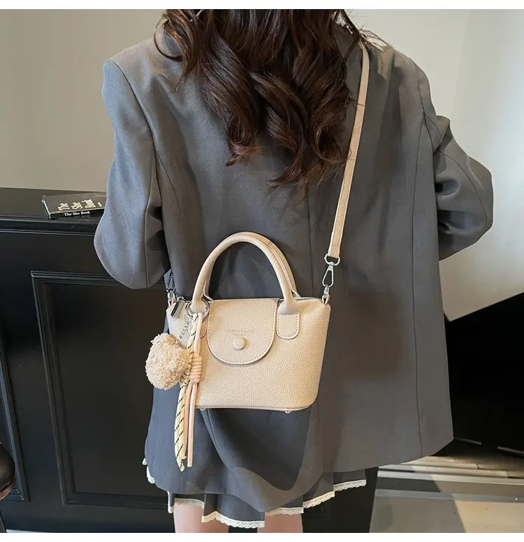 Women's tan Beige Shoulder Bag with Teddy Bear Charm — feature 36