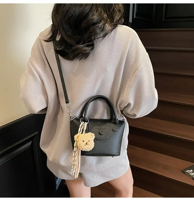 Women's tan Beige Shoulder Bag with Teddy Bear Charm — feature 38