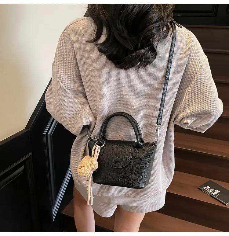 Women's tan Beige Shoulder Bag with Teddy Bear Charm — feature 39