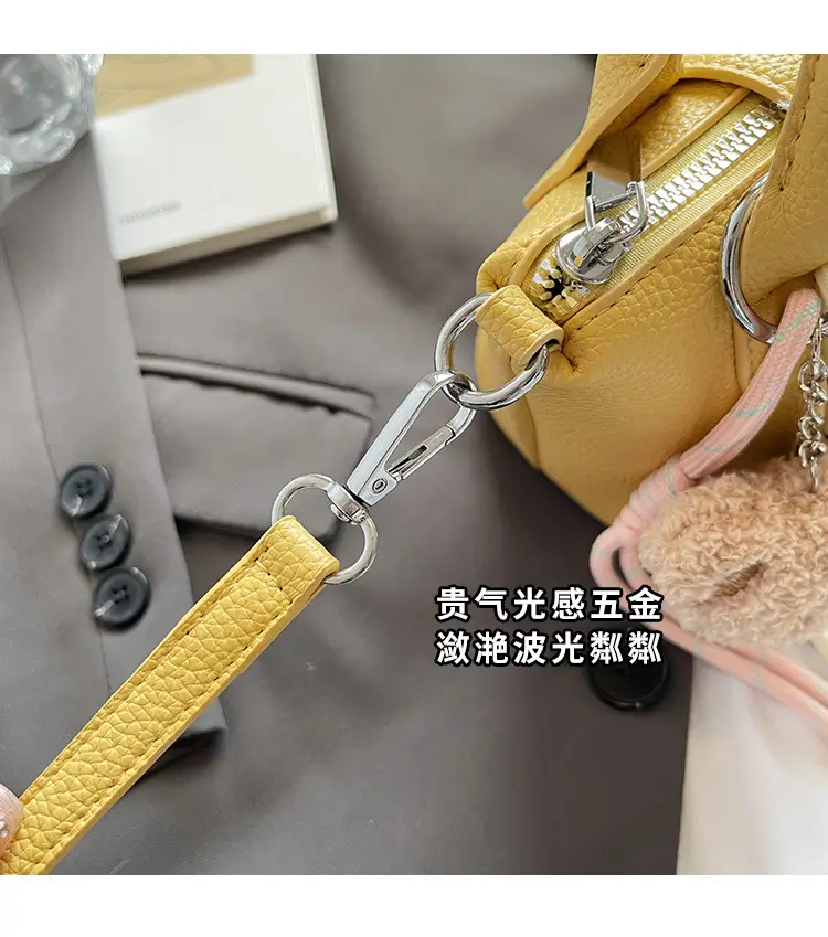 Women's tan Beige Shoulder Bag with Teddy Bear Charm — feature 5