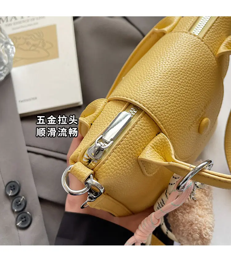 Women's tan Beige Shoulder Bag with Teddy Bear Charm — feature 6