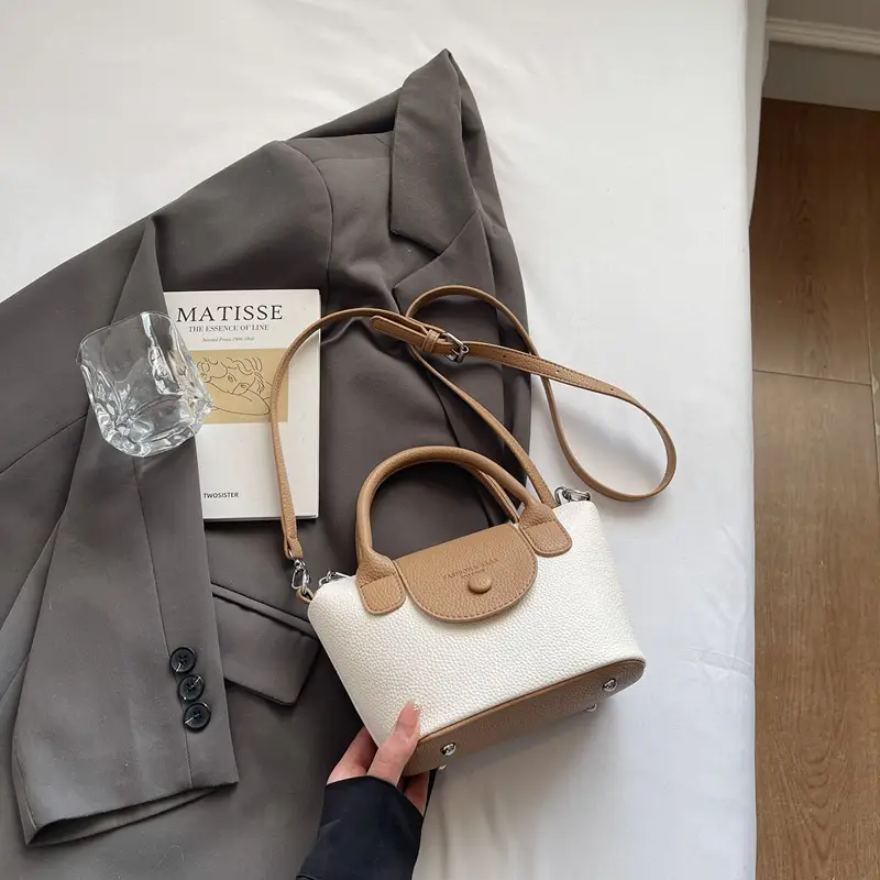 Women's tan Beige Shoulder Bag with Teddy Bear Charm - Image 3