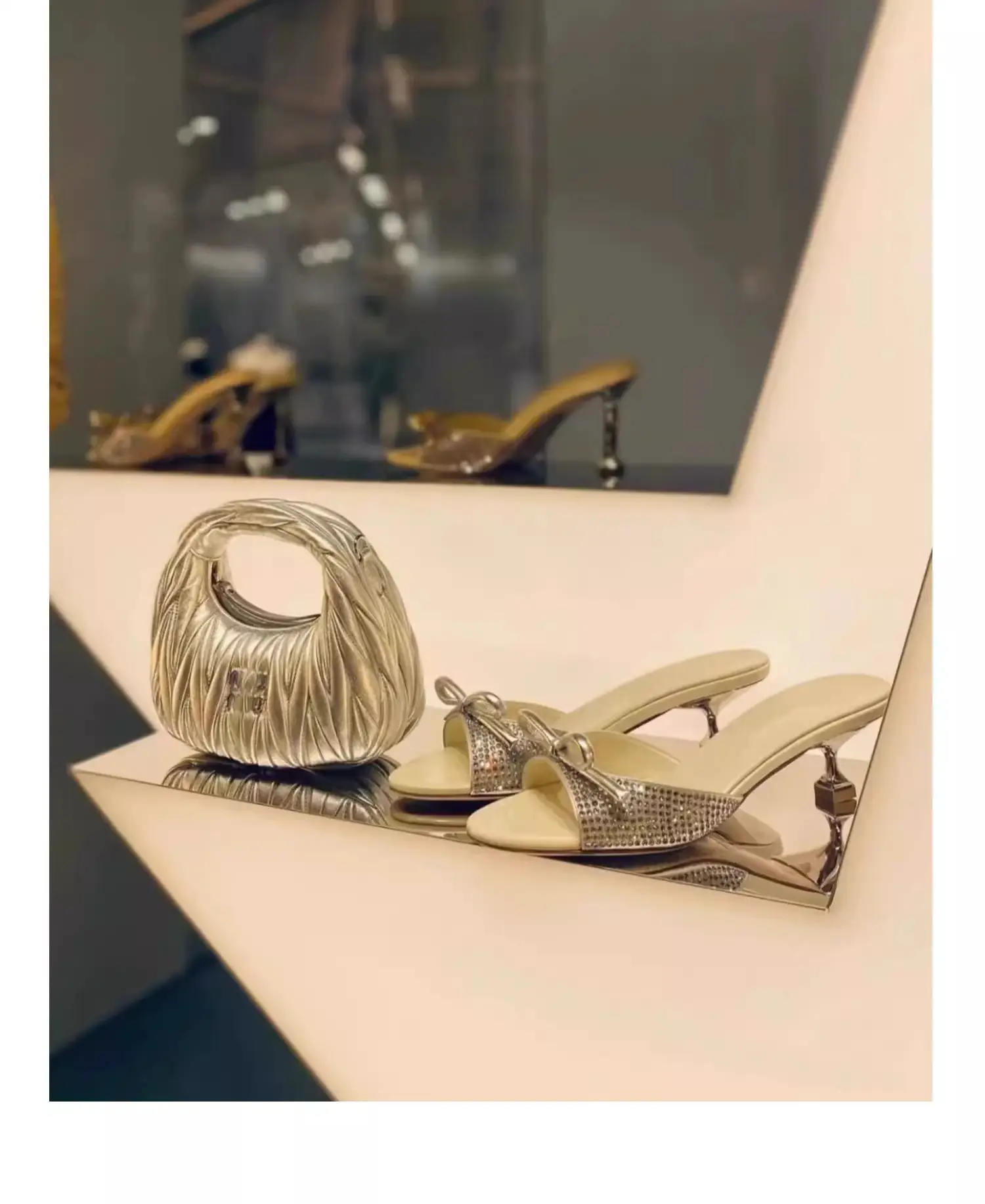 Champagne Crystal Bow Rhinestone High Heels Women Summer 2025 — feature 2