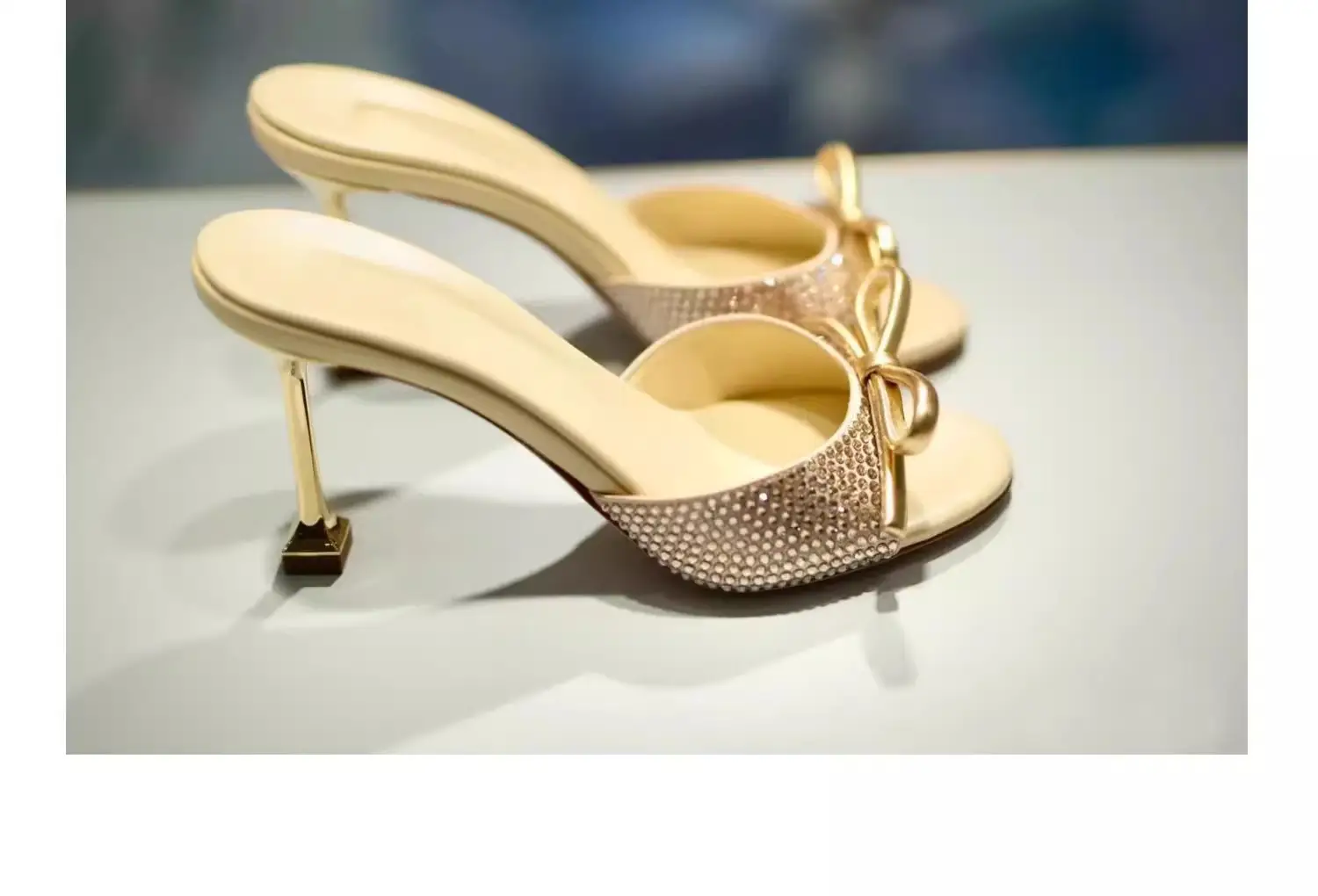 Champagne Crystal Bow Rhinestone High Heels Women Summer 2025 — feature 3