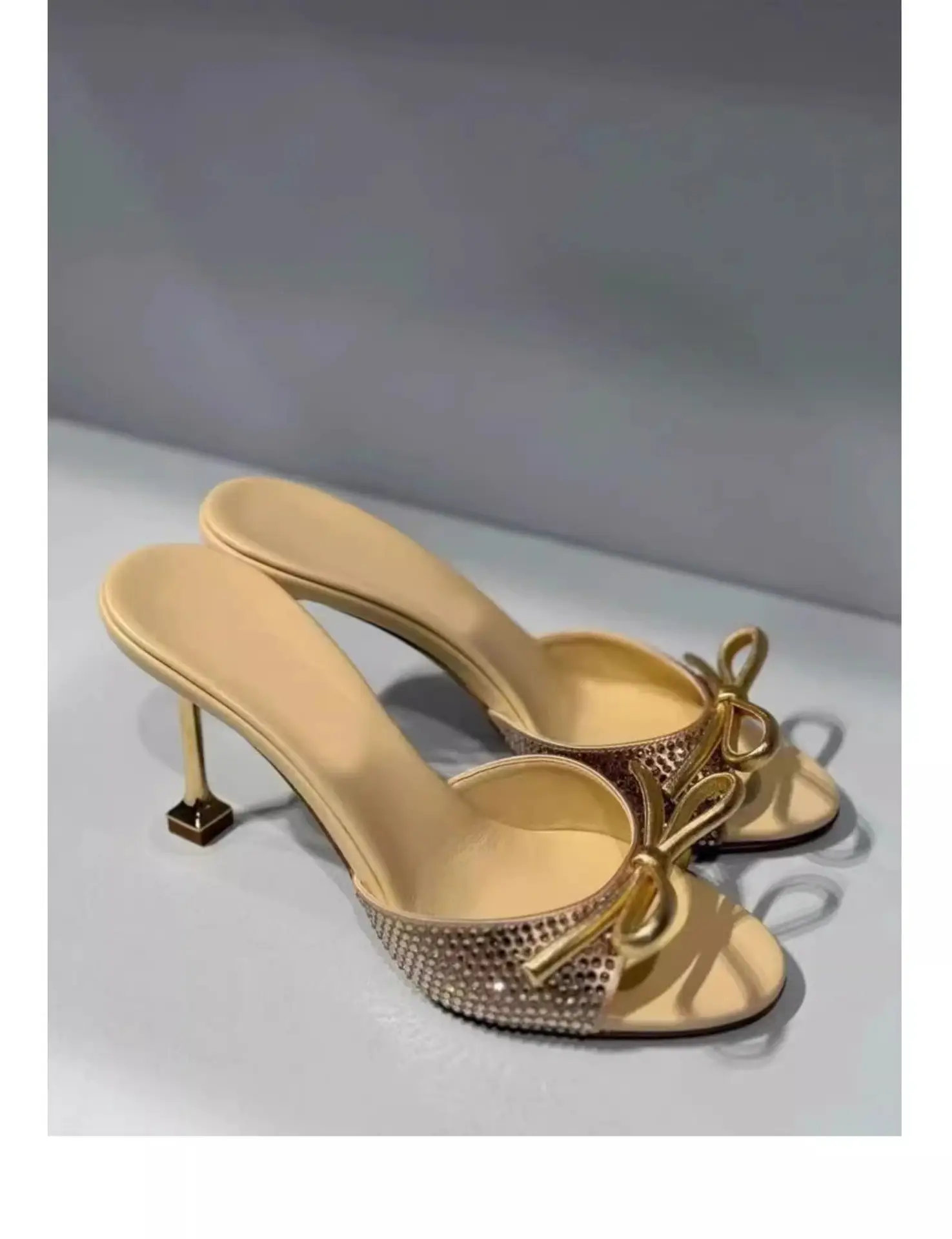 Champagne Crystal Bow Rhinestone High Heels Women Summer 2025 — feature 5