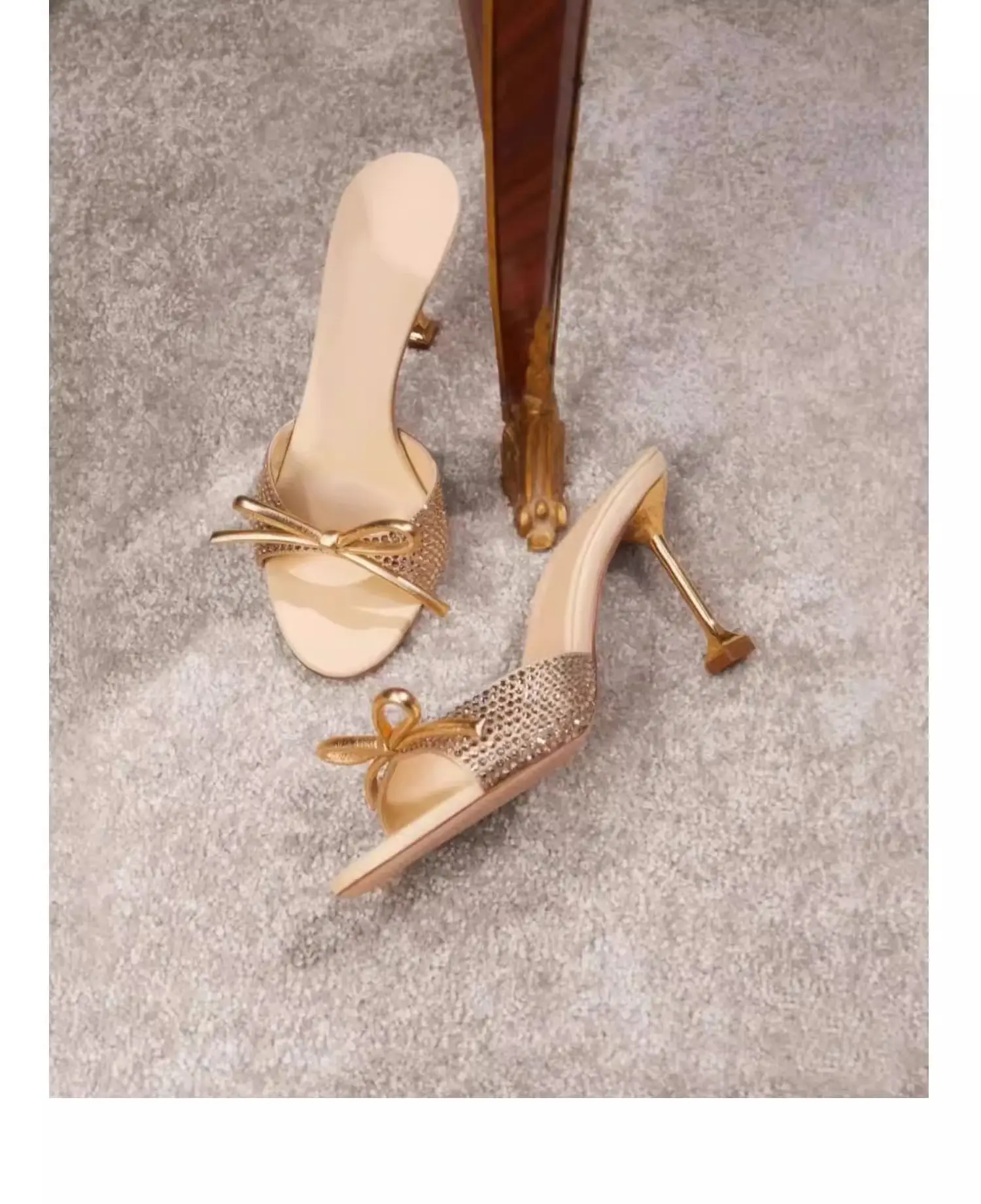 Champagne Crystal Bow Rhinestone High Heels Women Summer 2025 — feature 7