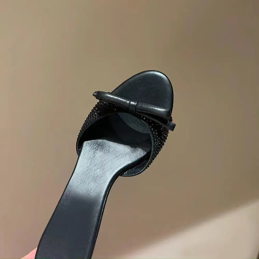 Champagne Crystal Bow Rhinestone High Heels Women Summer 2025 - Image 2