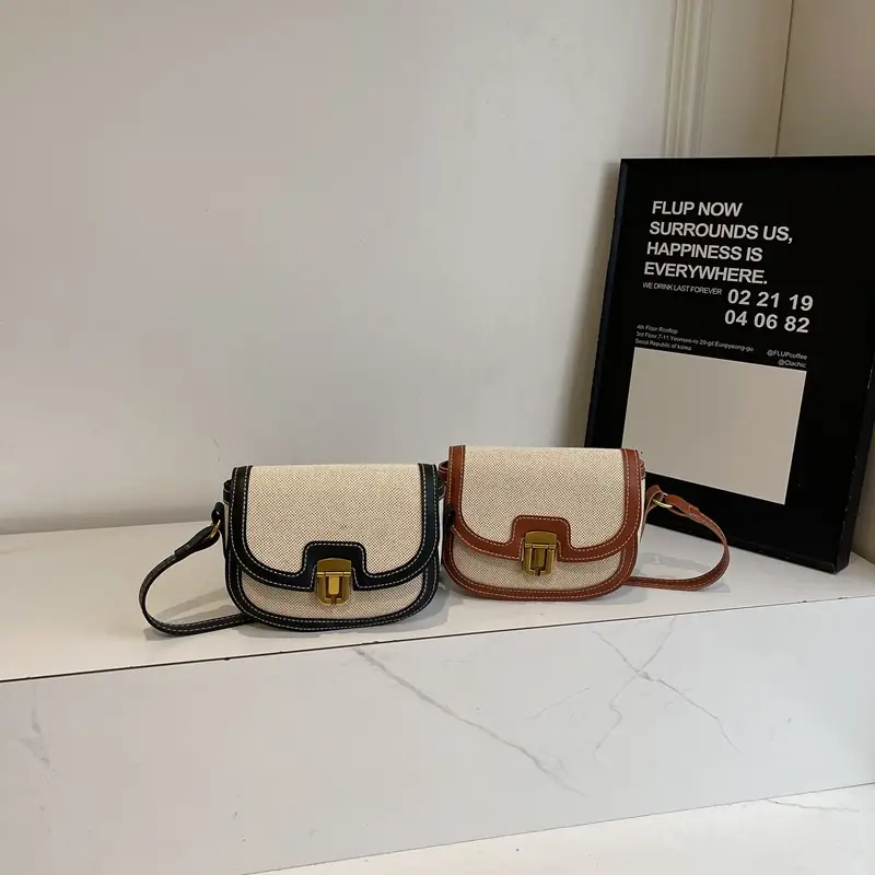 2025 Korean Style Pu Canvas Single Shoulder Bag Contrasting Stitching - Image 3