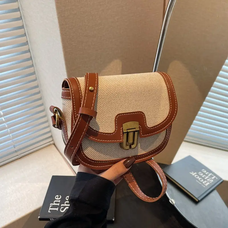 2025 Korean Style Pu Canvas Single Shoulder Bag Contrasting Stitching - Image 4