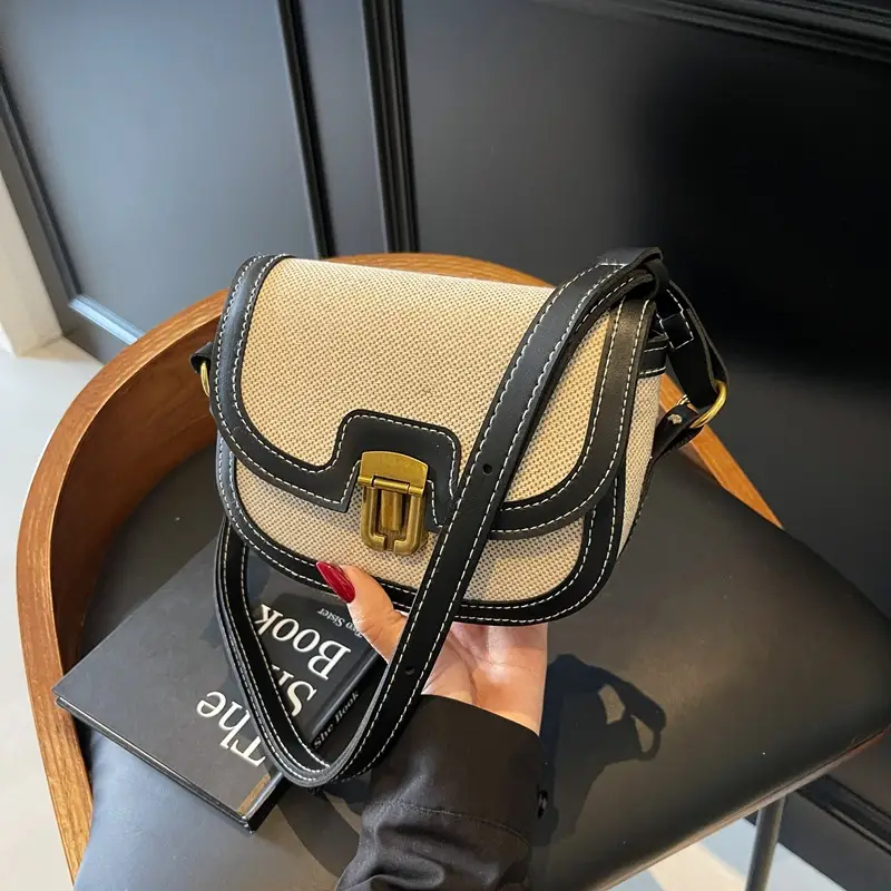 2025 Korean Style Pu Canvas Single Shoulder Bag Contrasting Stitching - Image 5