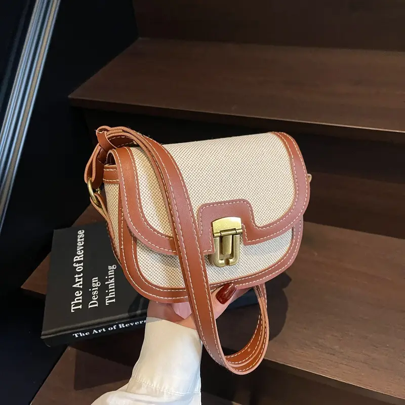 2025 Korean Style Pu Canvas Single Shoulder Bag Contrasting Stitching - Image 6