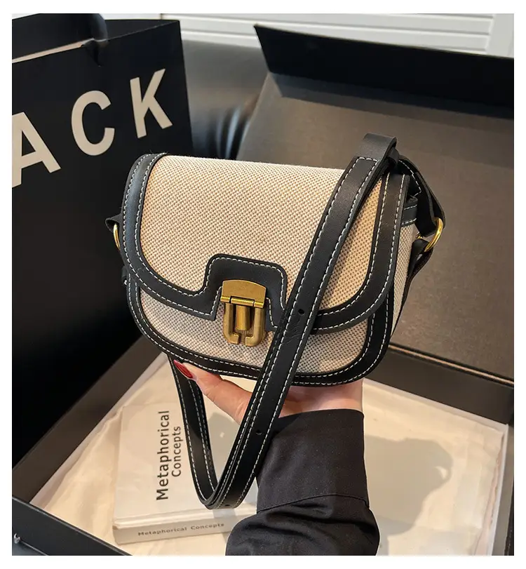 2025 Korean Style Pu Canvas Single Shoulder Bag Contrasting Stitching — feature 1