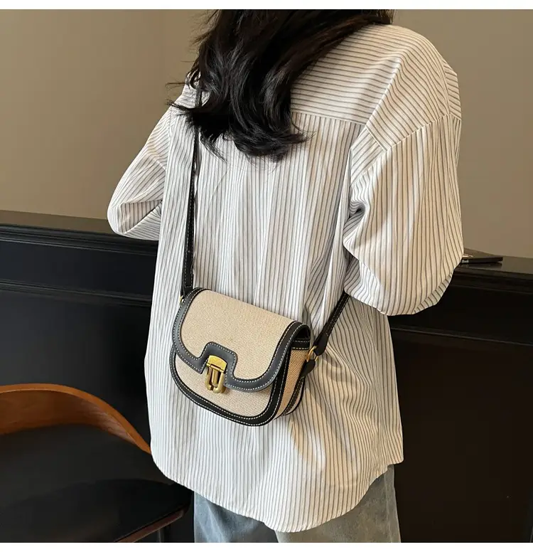 2025 Korean Style Pu Canvas Single Shoulder Bag Contrasting Stitching — feature 10