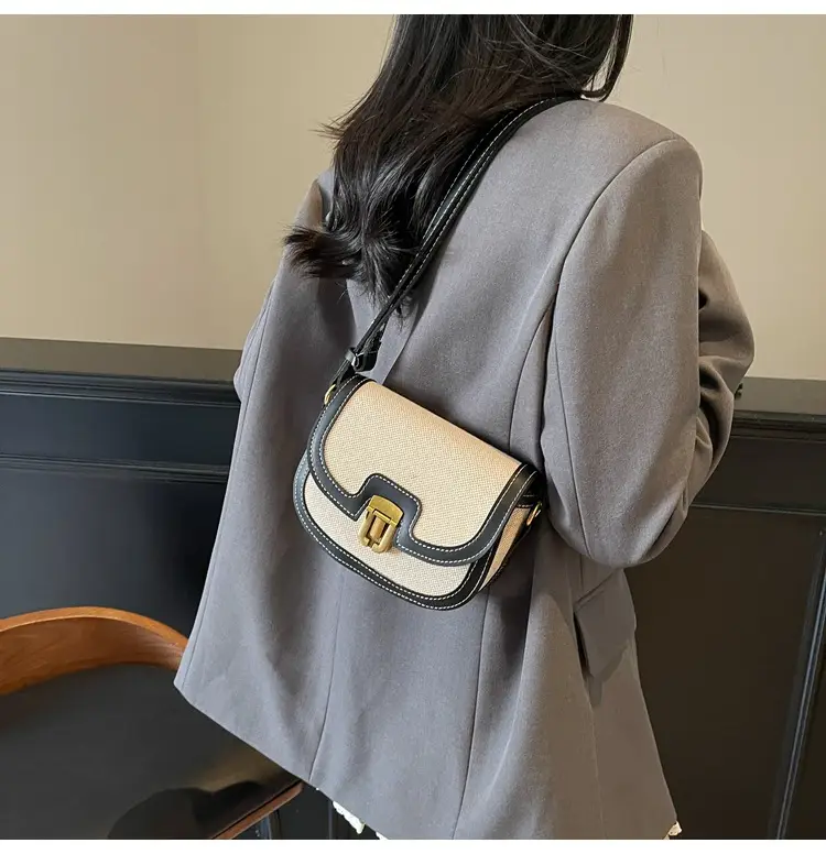 2025 Korean Style Pu Canvas Single Shoulder Bag Contrasting Stitching — feature 12