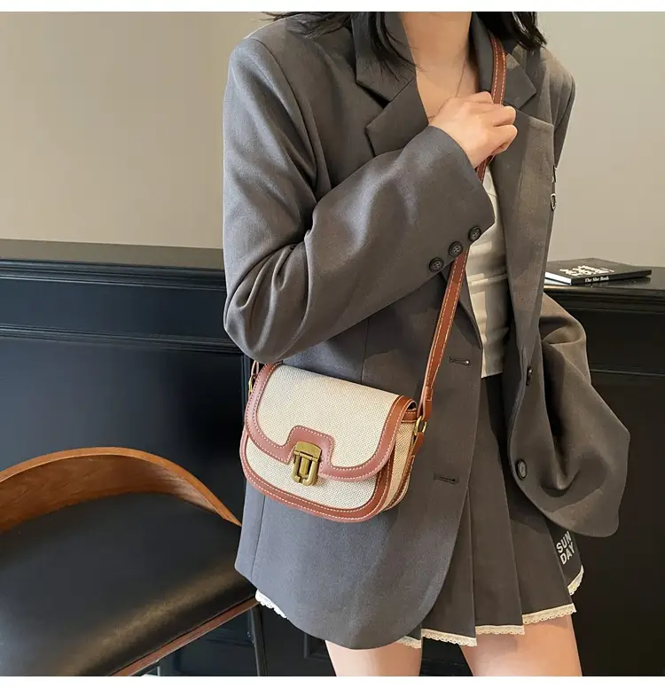 2025 Korean Style Pu Canvas Single Shoulder Bag Contrasting Stitching — feature 15