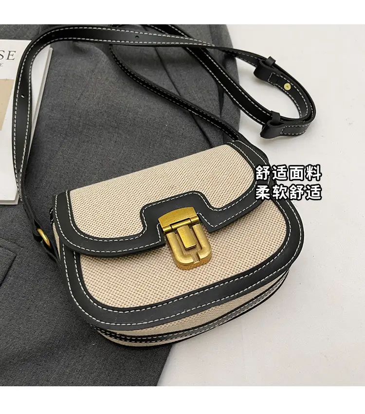2025 Korean Style Pu Canvas Single Shoulder Bag Contrasting Stitching — feature 3