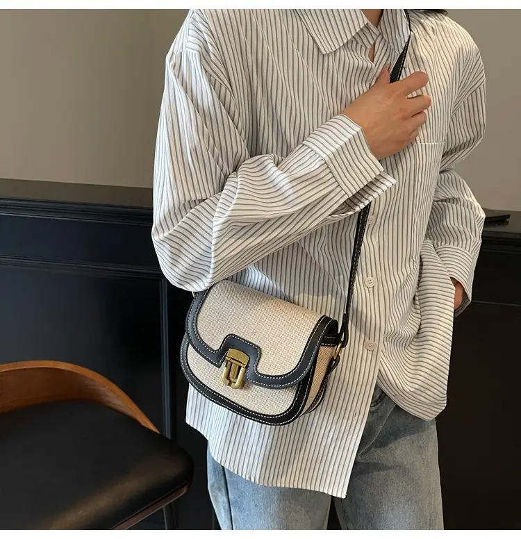 2025 Korean Style Pu Canvas Single Shoulder Bag Contrasting Stitching — feature 9