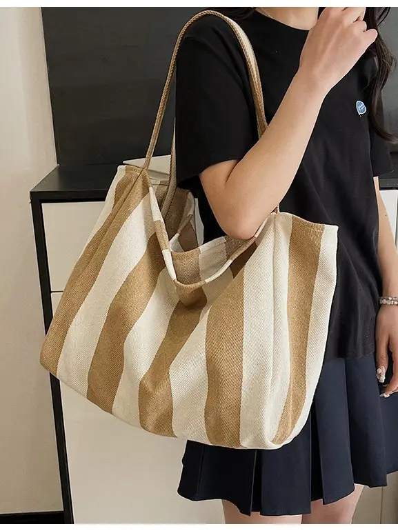 Red Striped Canvas Shoulder Bag for Women 2026 - Image 9