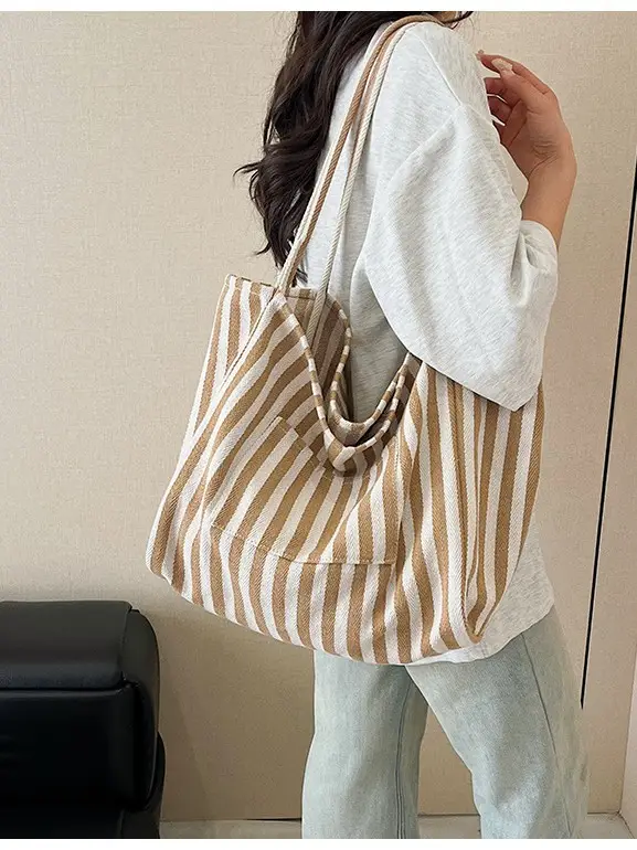 Red Striped Canvas Shoulder Bag for Women 2026 - Image 10