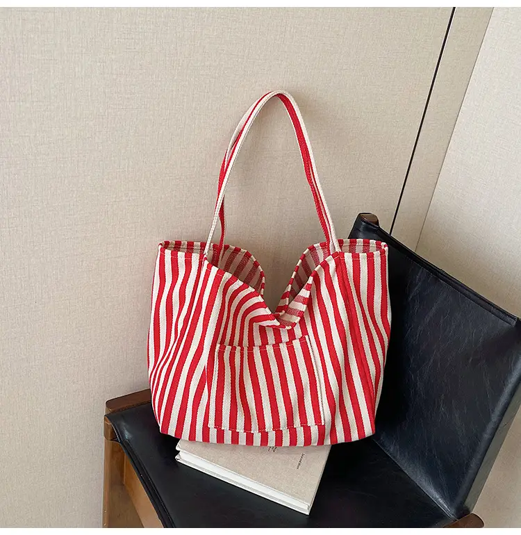Red Striped Canvas Shoulder Bag for Women 2026 — feature 41