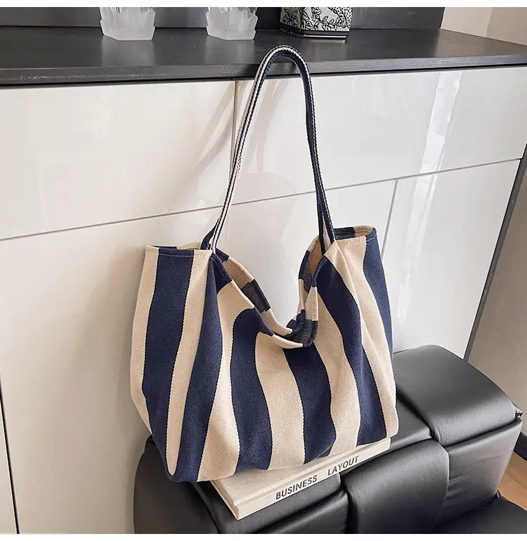 Red Striped Canvas Shoulder Bag for Women 2026 - Image 2