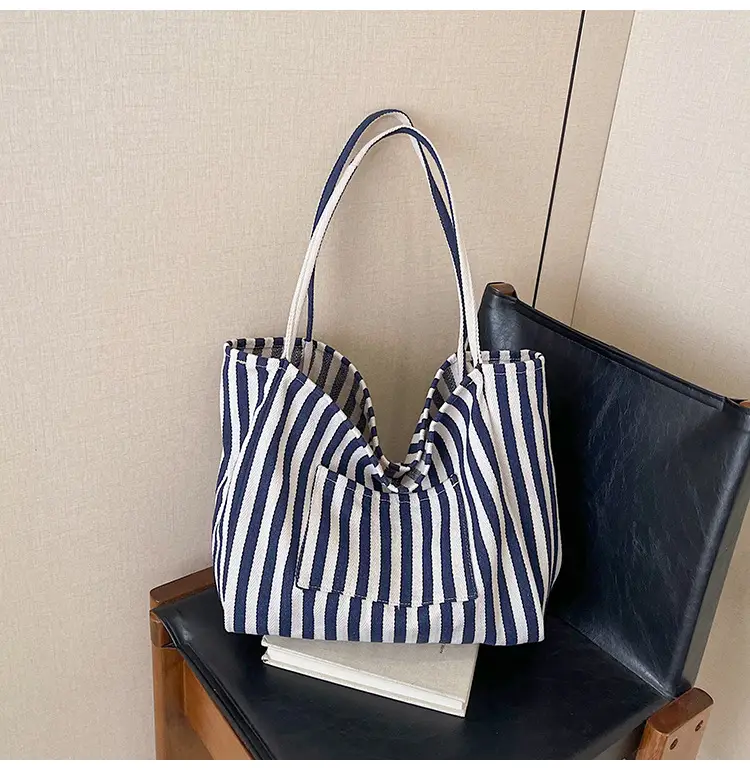 Red Striped Canvas Shoulder Bag for Women 2026 - Image 7