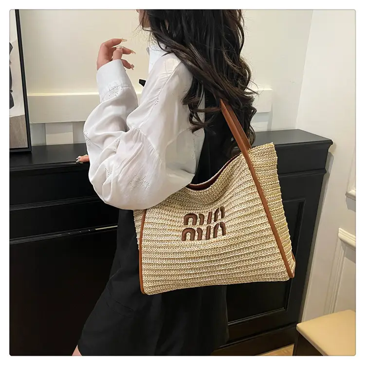 2025 New Commuting Tote Bag Striped Woven Large Capacity — feature 12