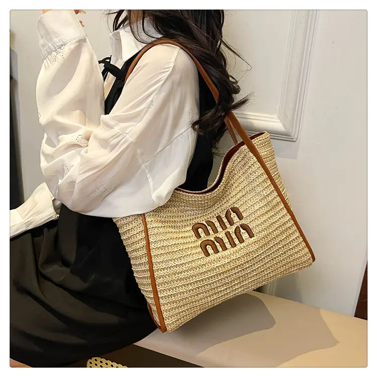 2025 New Commuting Tote Bag Striped Woven Large Capacity — feature 13
