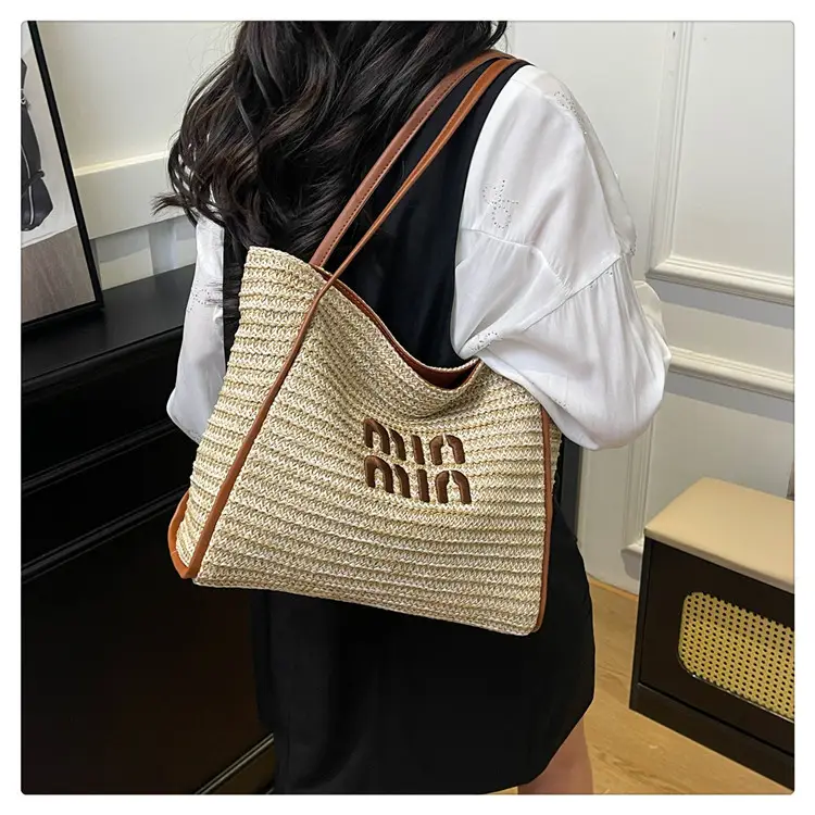 2025 New Commuting Tote Bag Striped Woven Large Capacity — feature 14