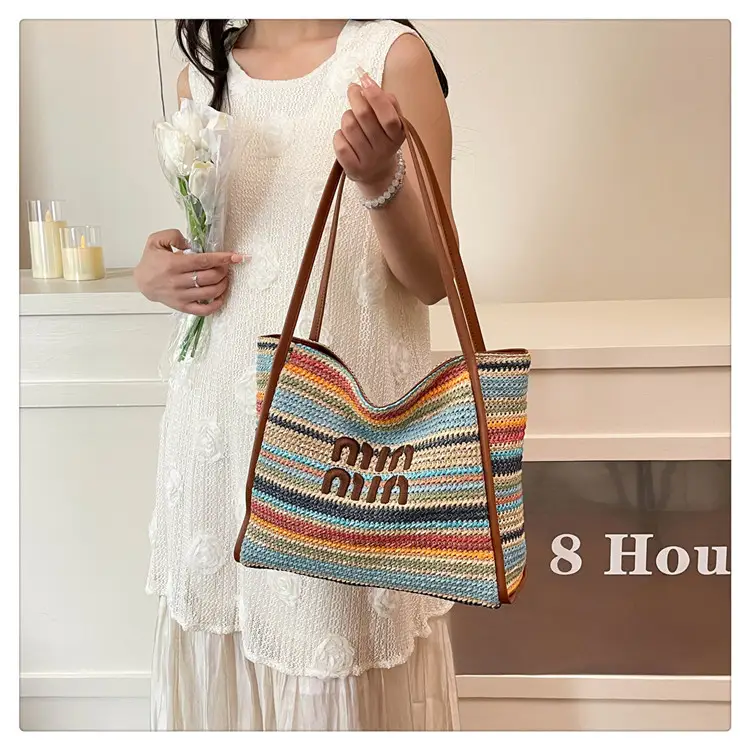 2025 New Commuting Tote Bag Striped Woven Large Capacity — feature 15