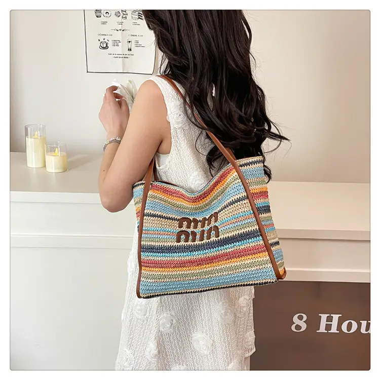 2025 New Commuting Tote Bag Striped Woven Large Capacity — feature 16