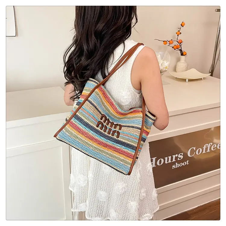 2025 New Commuting Tote Bag Striped Woven Large Capacity — feature 18